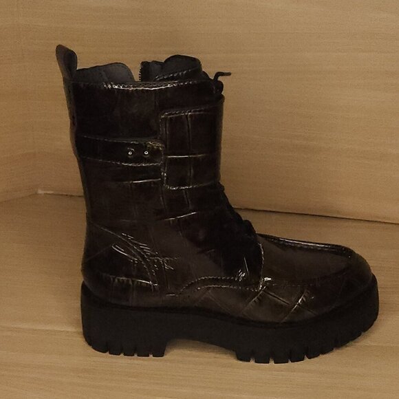 Franco Sarto A-Dana Black Bronze Lug Sole Combat Boots New 7 - Picture 1 of 8
